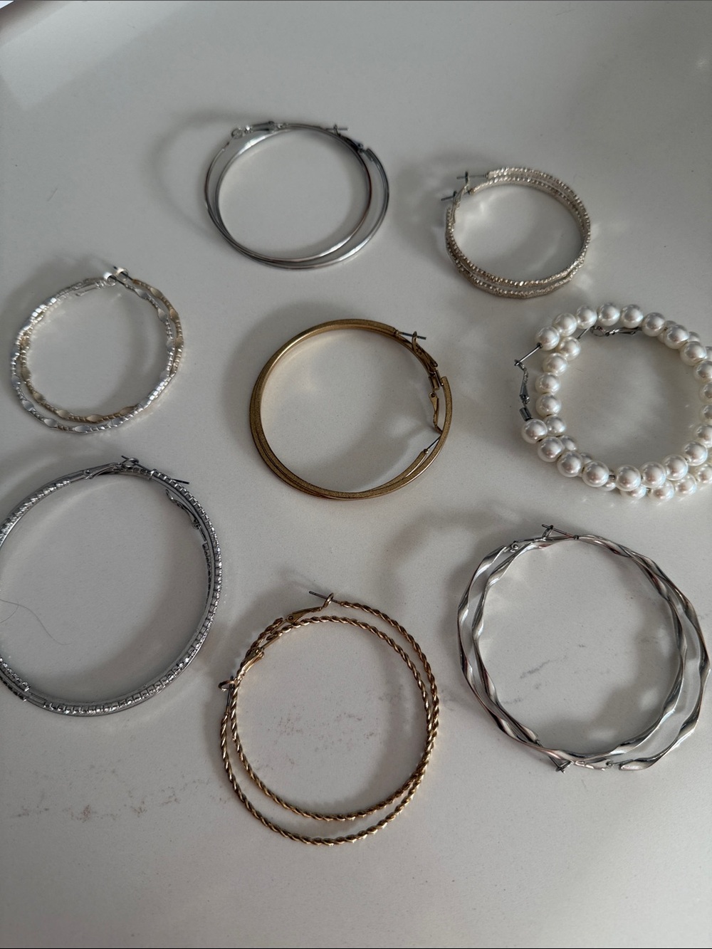 8 set of Mixed Metal Hoop Earrings Set - Gold & Silver and pearled Hoop Earrings